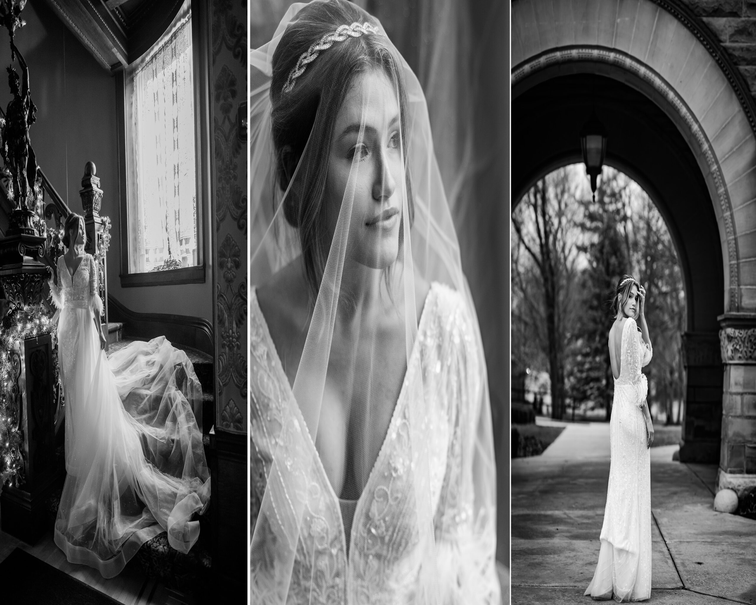 black and white bridal protrait fort wayne indiana wedding photographer